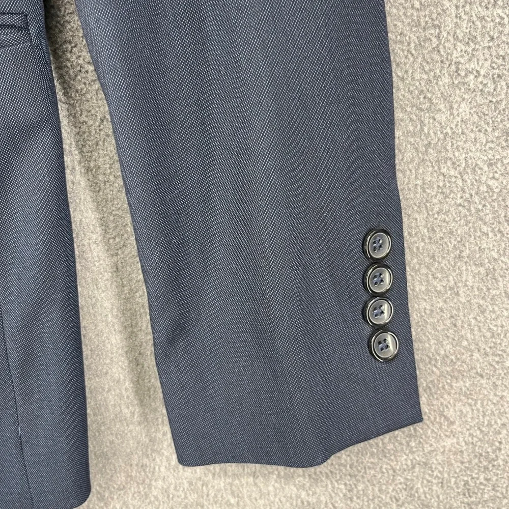 TO Collection Mens Navy Blue Herringbone Suit Blazer Pants‎ Set Size 18